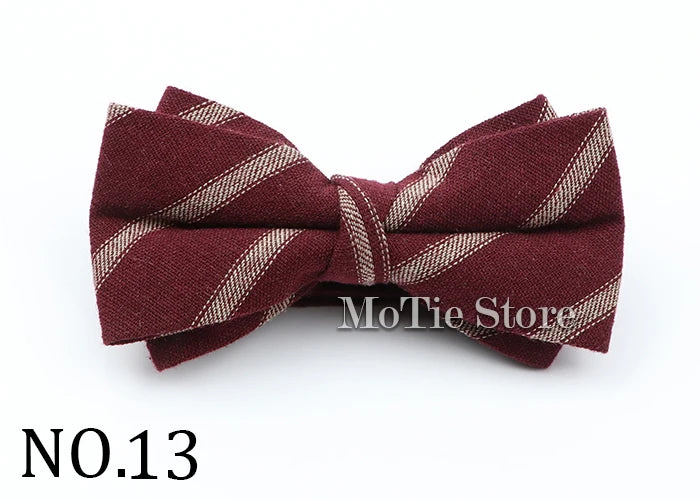 Cotton Double Layer Bowtie For Men Casual Bow Tie Adult Bow Ties Cravats Male Plaid Bow knot For Party Wedding Striped Butterfly