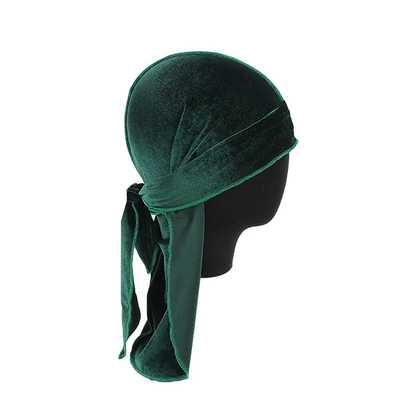 New Unisex Velvet Durags Bandana Turban Hat Men Women Breathable Warm Long Tail Doo Rag Durags Pirate Hat Hip Hop Headband