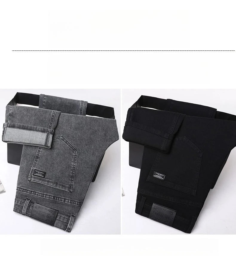 Men's New Stretch Straight Jeans Business Versatile Trendy Youth Casual Regular Long Pants for Spring Autumn Male Denim Trousers