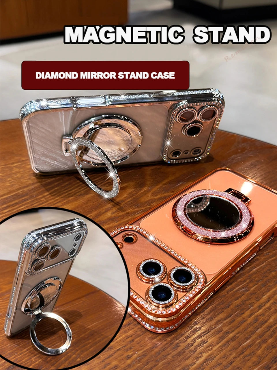 Diamond Mirror Magnetic Case For iPhone 17 Air 16E 16 15 14 Plus 13 11 12 16 Pro Max Magsafe Glitter Transparent Protector Cover