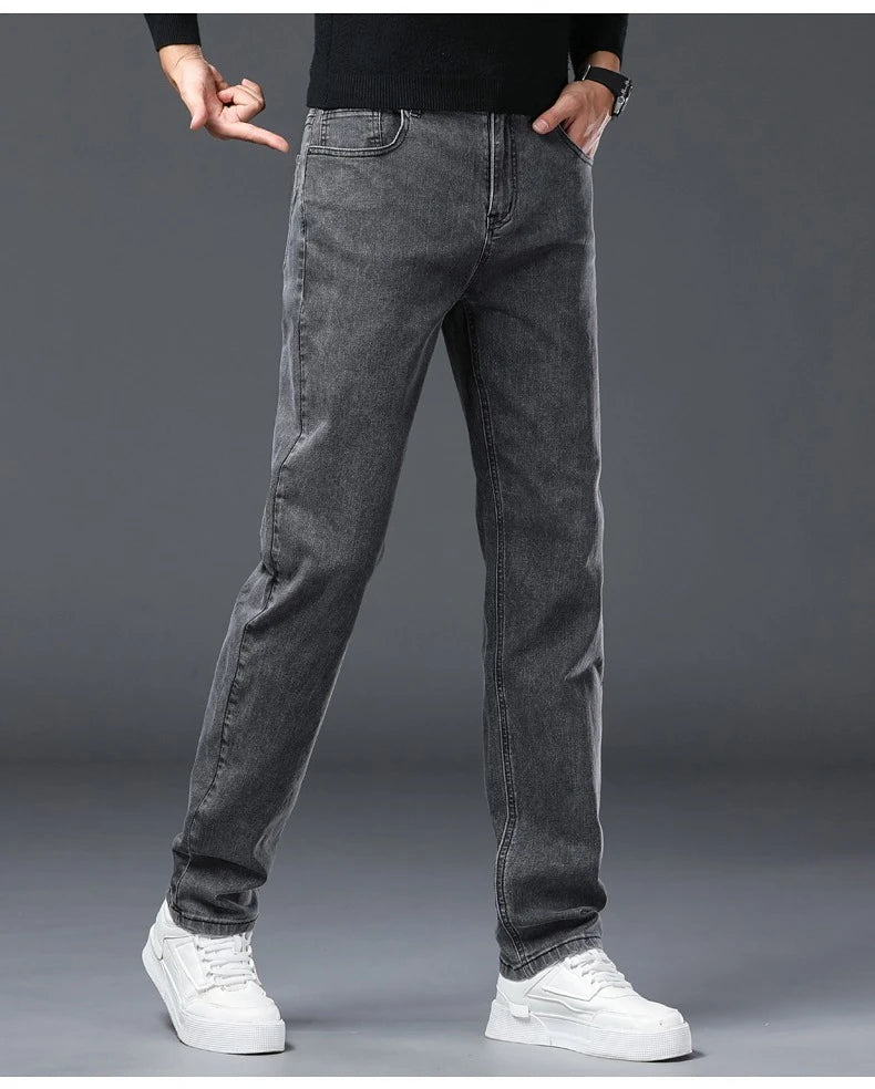 Men's New Stretch Straight Jeans Business Versatile Trendy Youth Casual Regular Long Pants for Spring Autumn Male Denim Trousers