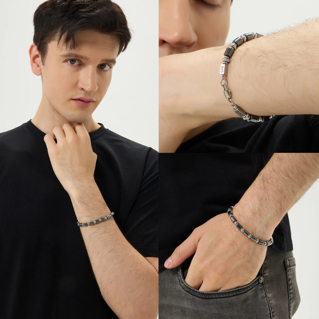 Men's Hematite Bracelet: Retro Chic, Minimalist Design, Cuban Chain Link, Niche Luxury Accessory.