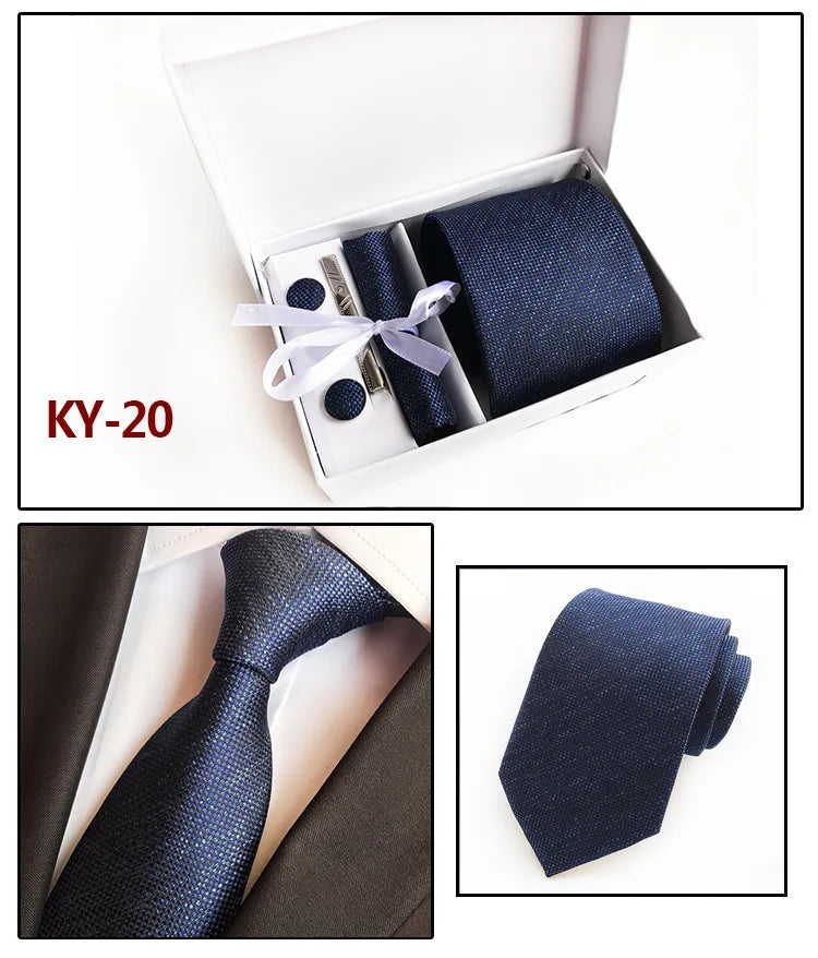 tie set for men gift box for men gravata luxury designer brand 8 cm Jacquard Necktie Pocket Square Clip cufflinks