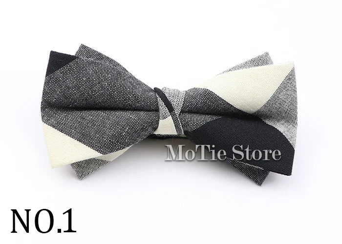 Cotton Double Layer Bowtie For Men Casual Bow Tie Adult Bow Ties Cravats Male Plaid Bow knot For Party Wedding Striped Butterfly