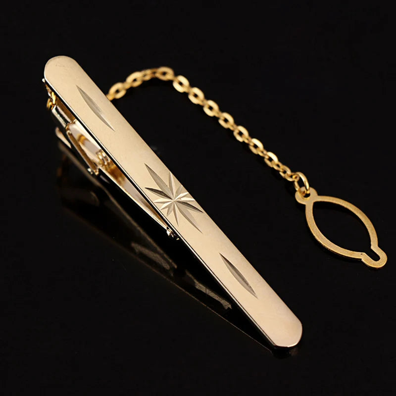 Tie Clip For Women &Men Metal Gold Vintage Chain Luxury Business Ties Bar Pin Clip For Necktie Man Shirt Accessories Party Wedding Gift