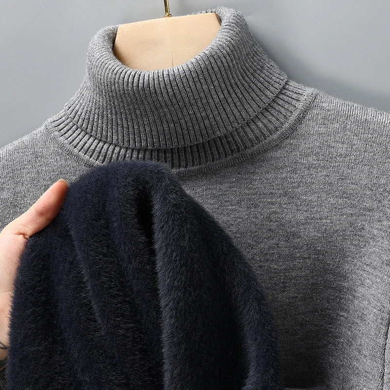 Sweatwear Mens Anti-pilling High Quality Knitted Turtleneck Sweater Slim Fit Long Sleeve Pullover Solid Color Trend Men Clothing