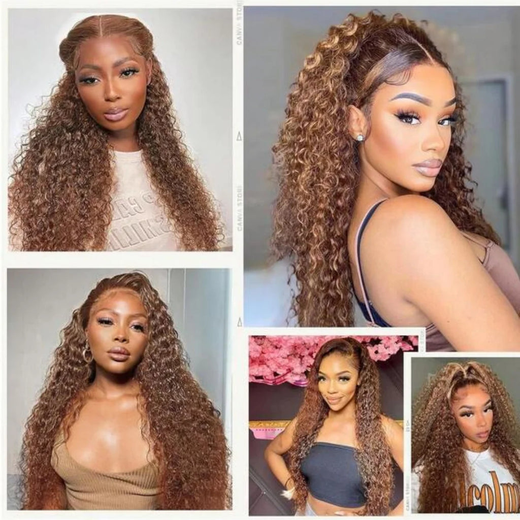 34Inch Chocolate Brown Kinky Curly 13x4 Human Hair Wig Jerry Curly 13x4 Transprent Lace Front Human Hair Wig PrePlucked Lace Wig