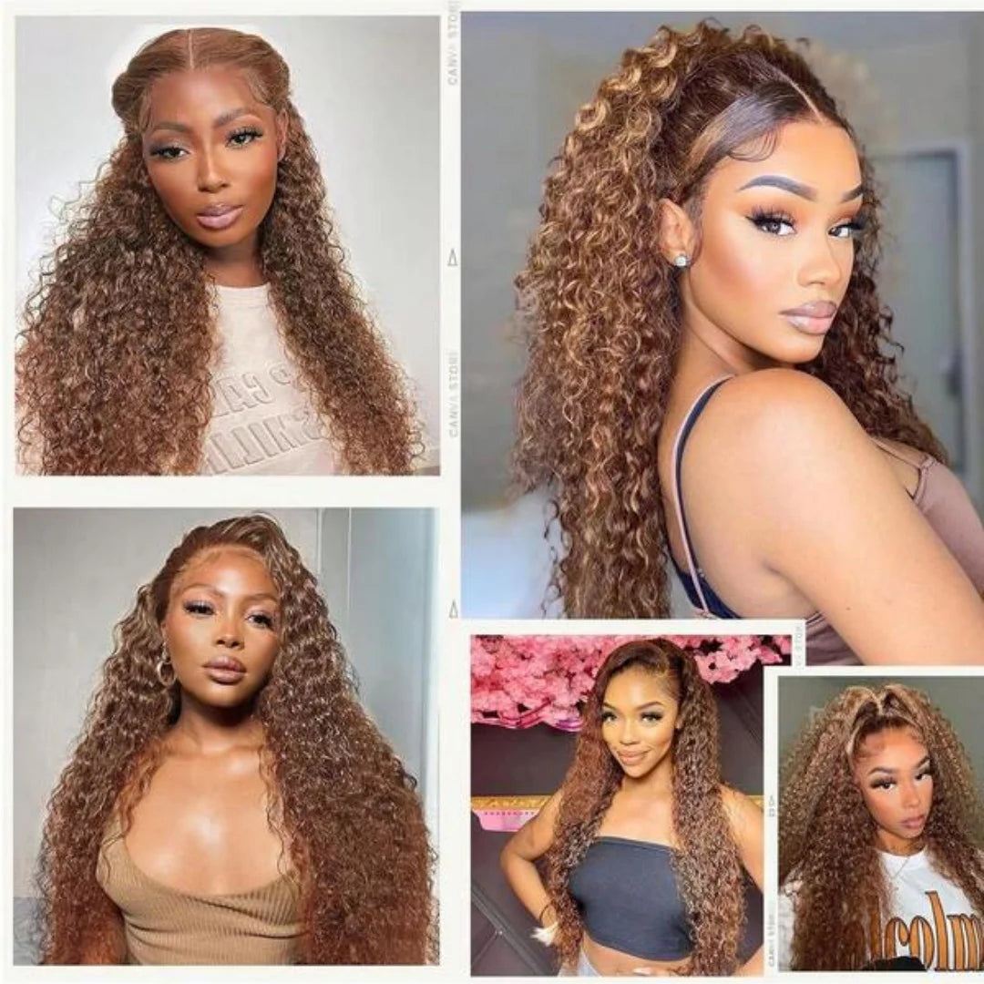 34Inch Chocolate Brown Kinky Curly 13x4 Human Hair Wig Jerry Curly 13x4 Transprent Lace Front Human Hair Wig PrePlucked Lace Wig