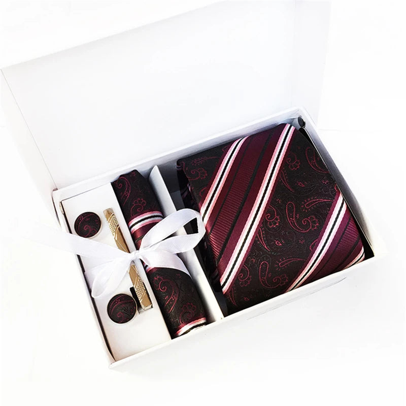 tie set for men gift box for men gravata luxury designer brand 8 cm Jacquard Necktie Pocket Square Clip cufflinks
