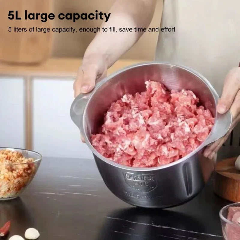 304 Stainless Steel Meat Grinder 3 Gears Adjustment 5L Electric Meat Mincer Mincing Machine Kitchen Chopper Food Processor