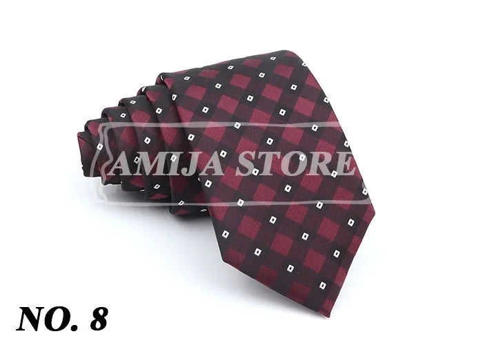 New Men's Casual 7CM Ties Classic Polyester Woven Party Neckties Fashion Burgundy Flower Man Neck Tie For Wedding Business Male