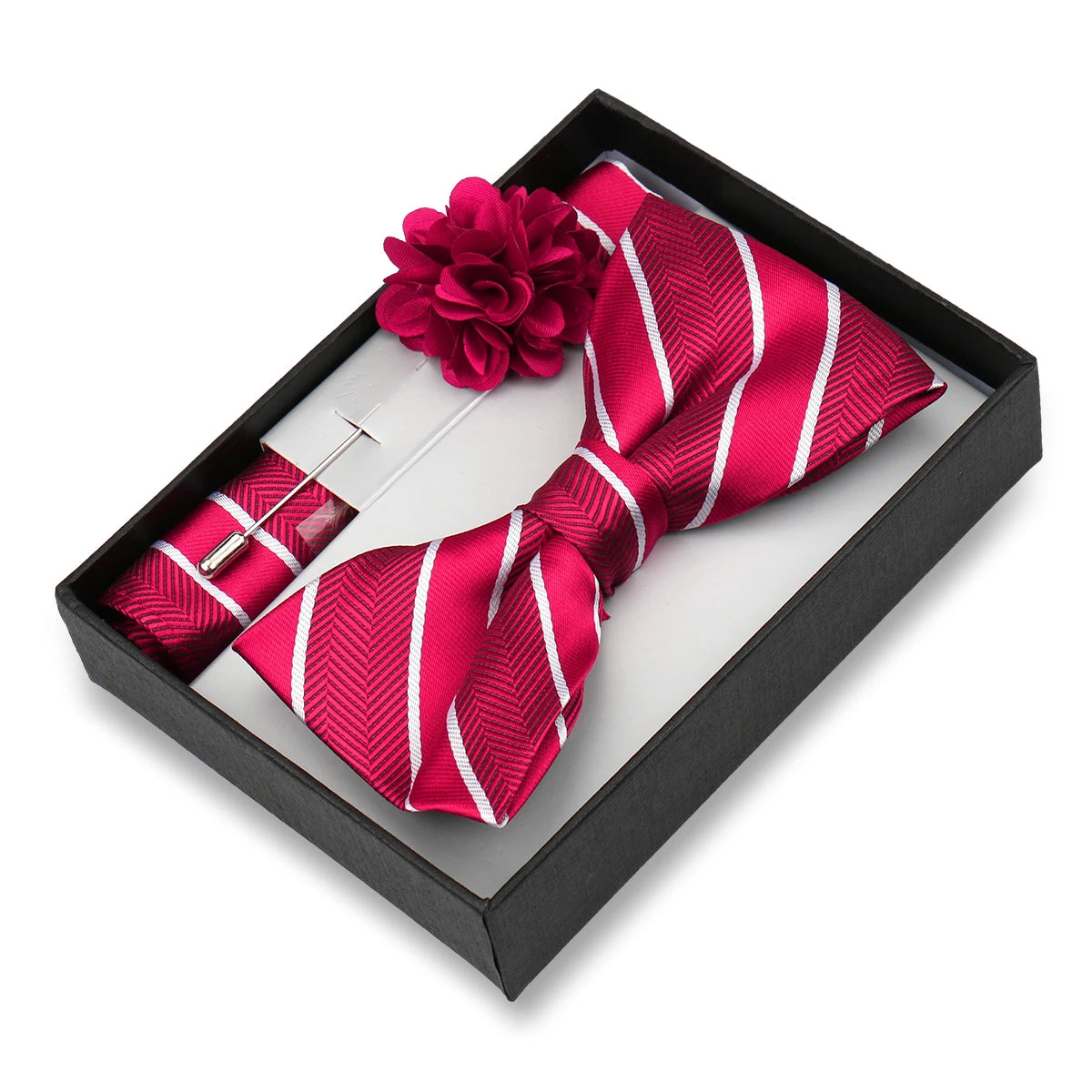 Classic High Quality Bow Tie Set Box Gift For Men Fashion Elegant Bowtie Handchief And Brooch Set Wedding Business Accessories