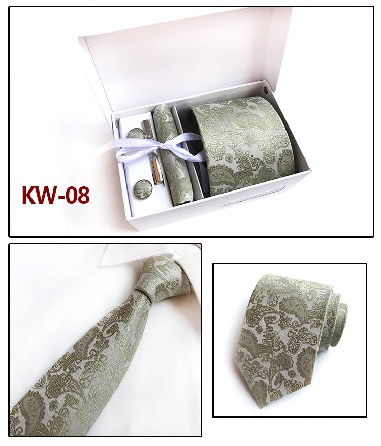 tie set for men gift box for men gravata luxury designer brand 8 cm Jacquard Necktie Pocket Square Clip cufflinks