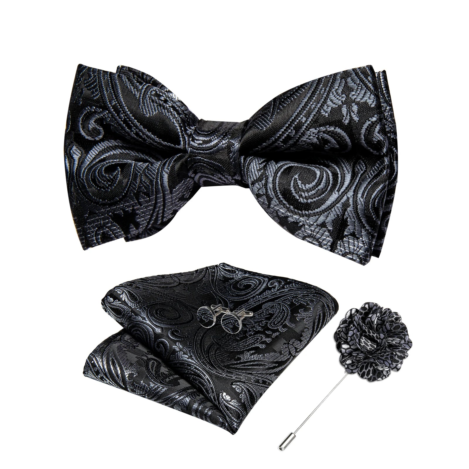 Wedding Bow Tie for Men Classic Red Pre-tied Bowtie Cufflinks Corsage Set for Party Butterfly Knot Gift Man Accessories