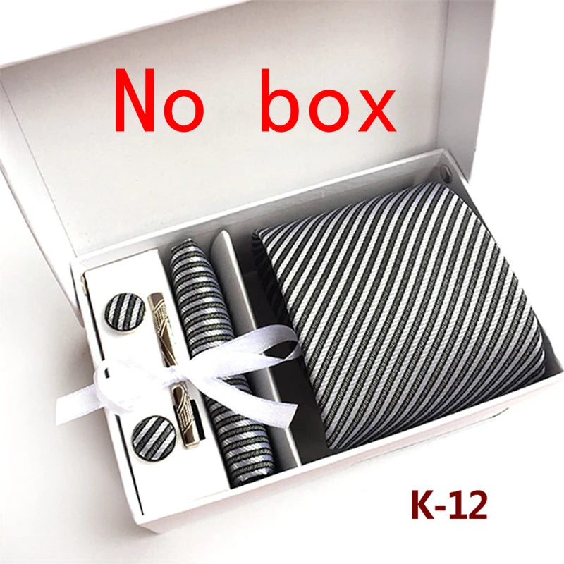 tie set for men gift box for men gravata luxury designer brand 8 cm Jacquard Necktie Pocket Square Clip cufflinks