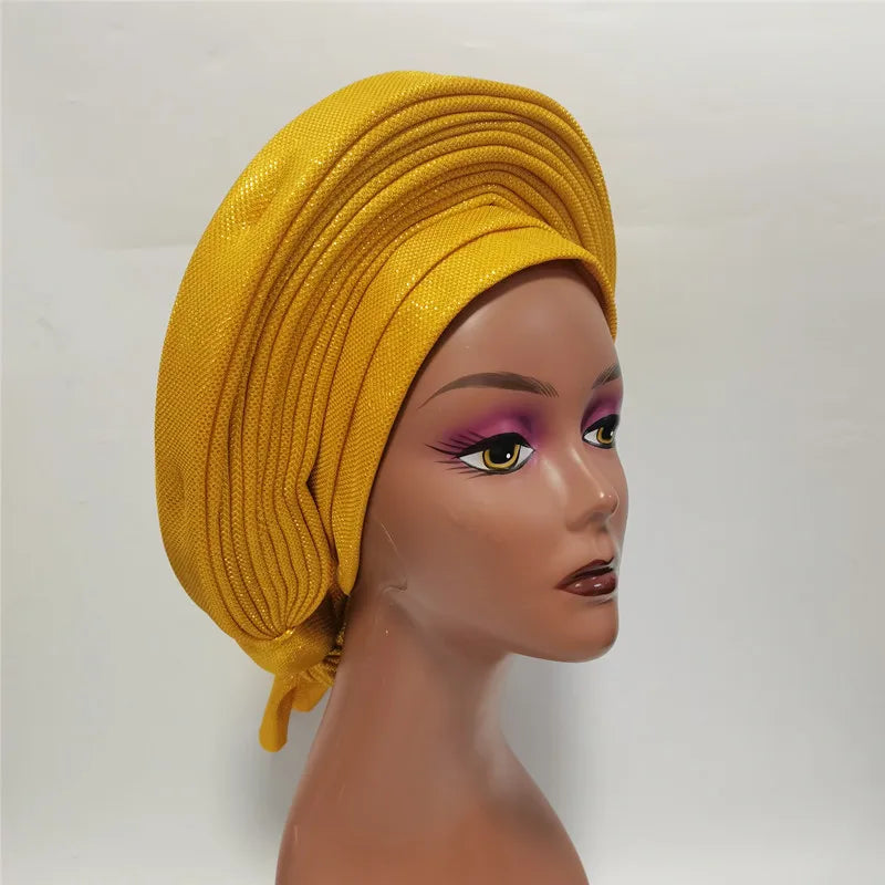 Nigerian Blue Gele Headtie  Auto Gele Turban Headwarp Already Made Headtie African Turban Cap for Party XM207-1