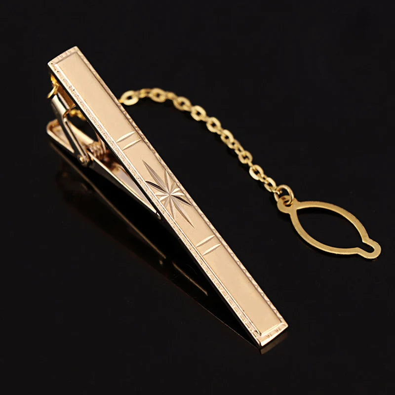Tie Clip For Women &Men Metal Gold Vintage Chain Luxury Business Ties Bar Pin Clip For Necktie Man Shirt Accessories Party Wedding Gift
