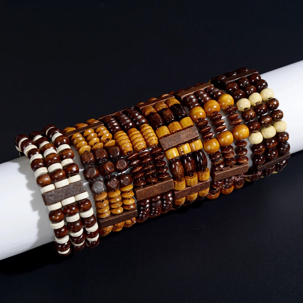 Prayer Bracelet Wooden Beads Multi Layer Tibetan Buddhist Buddha Bracelet Lucky Charm Wood pulsera hombre Men Women Yoga