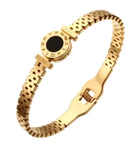Beads Punk Gold Plated Thick Textured Open Bracelet Bangle for Women Men Trendy Stainless Steel Metal Bracelets
