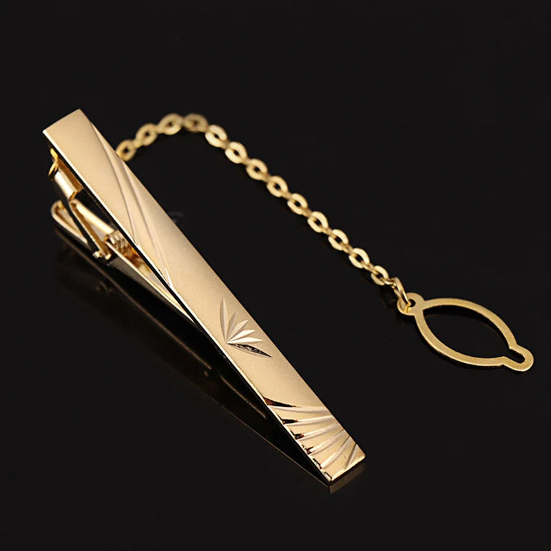 Tie Clip For Women &Men Metal Gold Vintage Chain Luxury Business Ties Bar Pin Clip For Necktie Man Shirt Accessories Party Wedding Gift