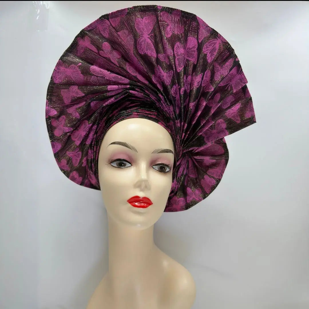 High Quality African Nigeria Gele Elegant Helmet With Stones Headband Turban Head Scarf Head-Hat Auto Gele Brand New Hats 7L631