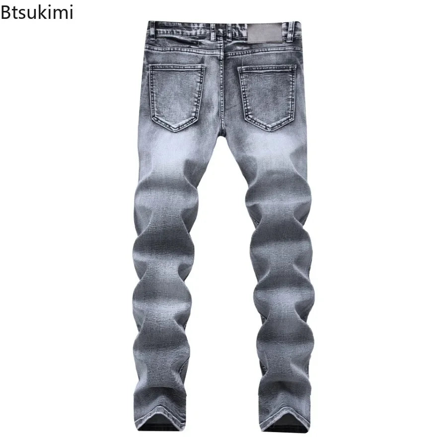 New 2026 Men's Grey Jeans Pants Fashion Casual Slim Fit Small Feet Long Pants Trend Versatile Stretch Denim Trousers for Men