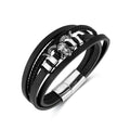 New Vintage Leather Woven Rope Bracelet Titanium Steel Sheep's Head Magnetic Buckle Men's Bracelet Fashion Jewelry Wholesale