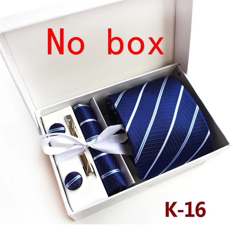 tie set for men gift box for men gravata luxury designer brand 8 cm Jacquard Necktie Pocket Square Clip cufflinks