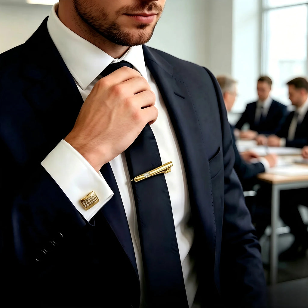 Cuff and Tie Clip Set – Silver Cufflinks for Men with Matching Tie Bar, Gift Boxed, for Business Meeting,Daily Casual,or Wedding