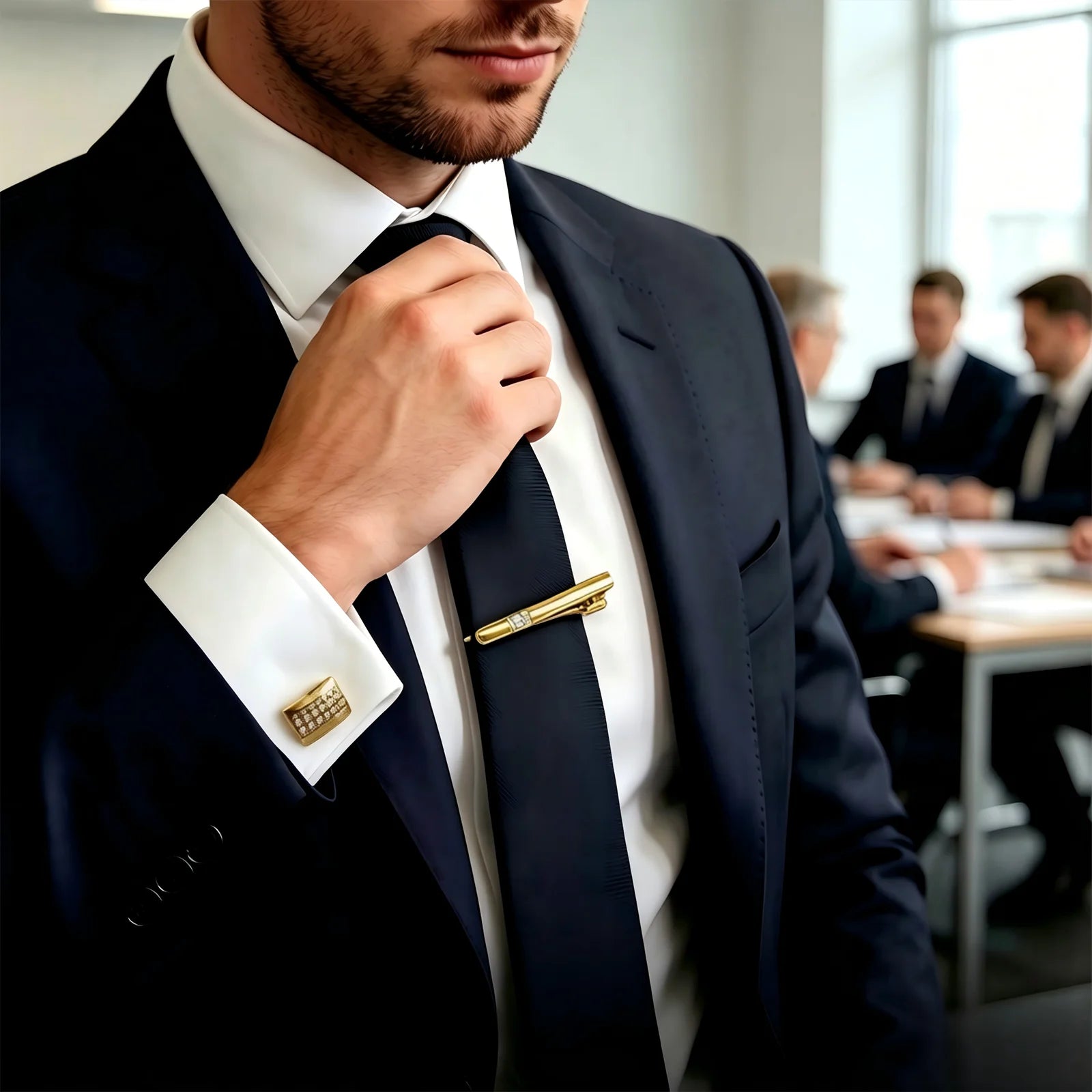Cuff and Tie Clip Set – Silver Cufflinks for Men with Matching Tie Bar, Gift Boxed, for Business Meeting,Daily Casual,or Wedding