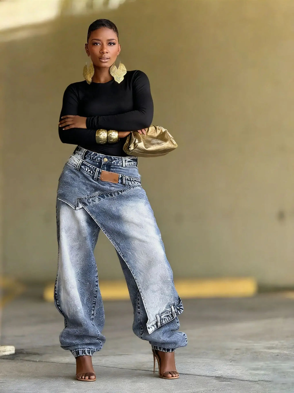 Jeans Women Vintage Wide Leg Pants Denims Washed Streetwear Patchwork Patches Straight Trousers Distressed Floor Length 2026