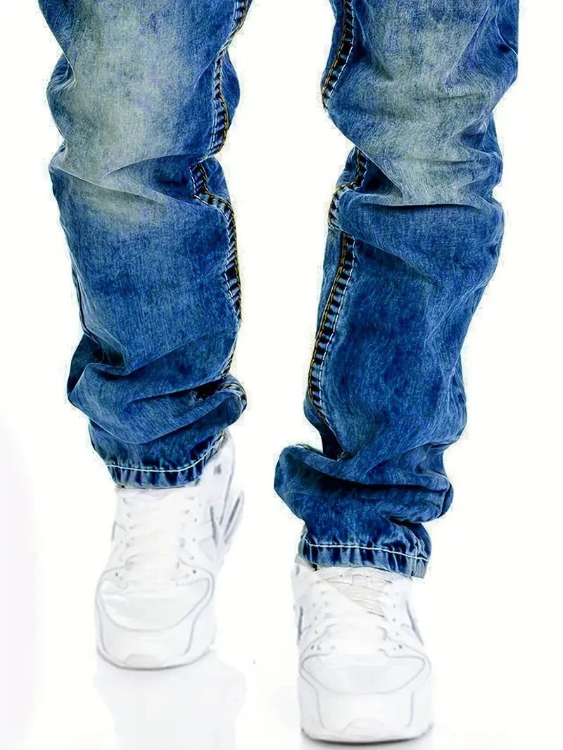 European American Jeans Men's Autumn New Slim Elastic Trousers Fashionable Vintage Wash Denim Pants Male Streetwear