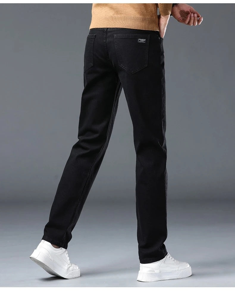 Men's New Stretch Straight Jeans Business Versatile Trendy Youth Casual Regular Long Pants for Spring Autumn Male Denim Trousers