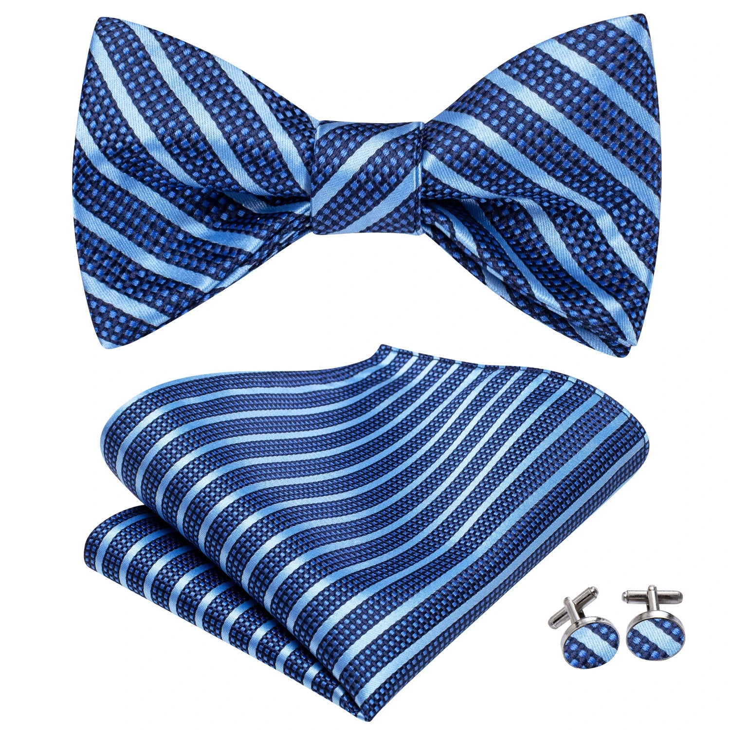 Hi-Tie Silk Mens Self Bow Tie Pocket Square Cufflink Set Butterfly Knot Jacquard Floral Paisley Bowtie for Male Wedding Business