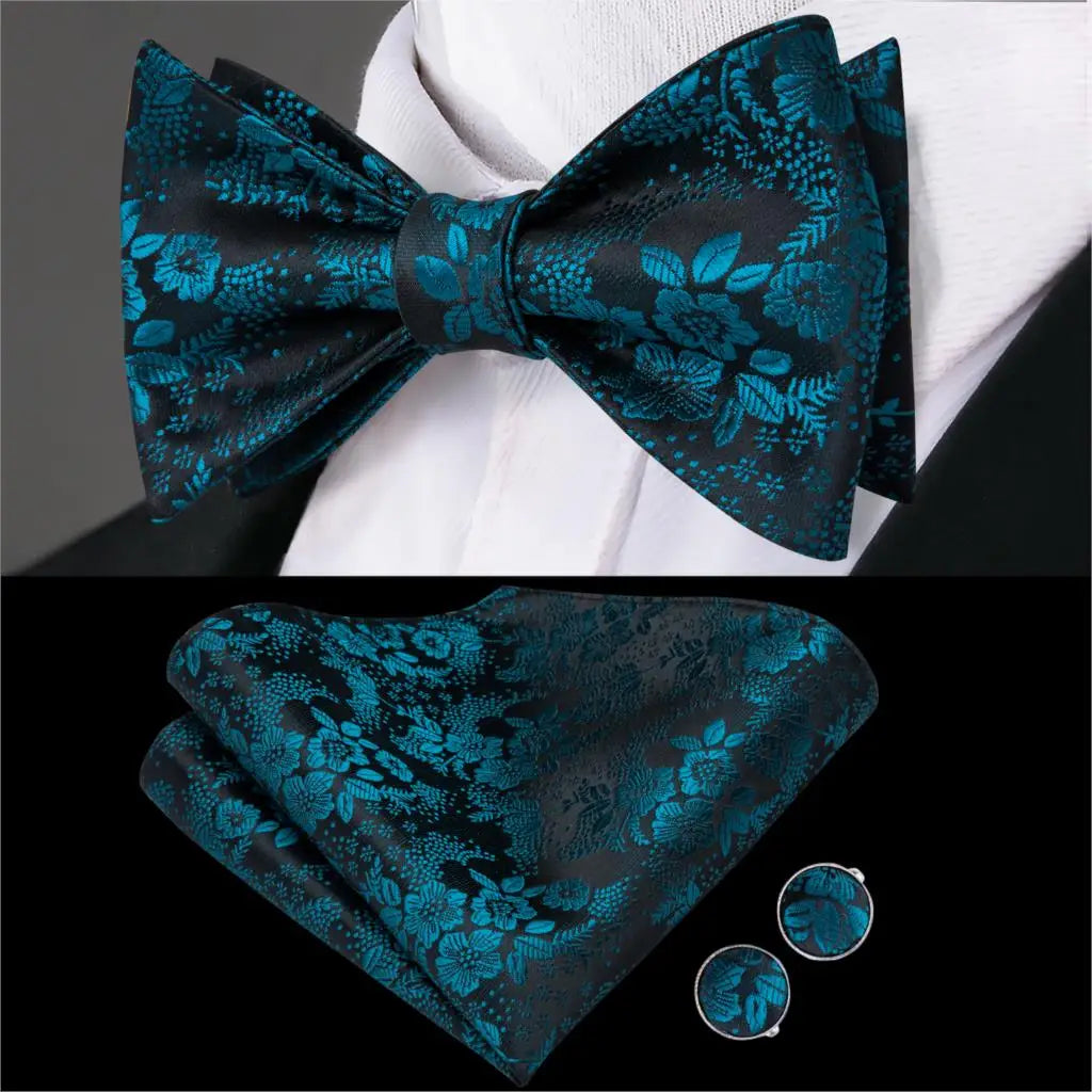 Hi-Tie Adjustable Butterfly Self Bow Tie for mens 100% Silk Floral Paisley Male Classic Wedding Party Golden Red Bow Tie Set