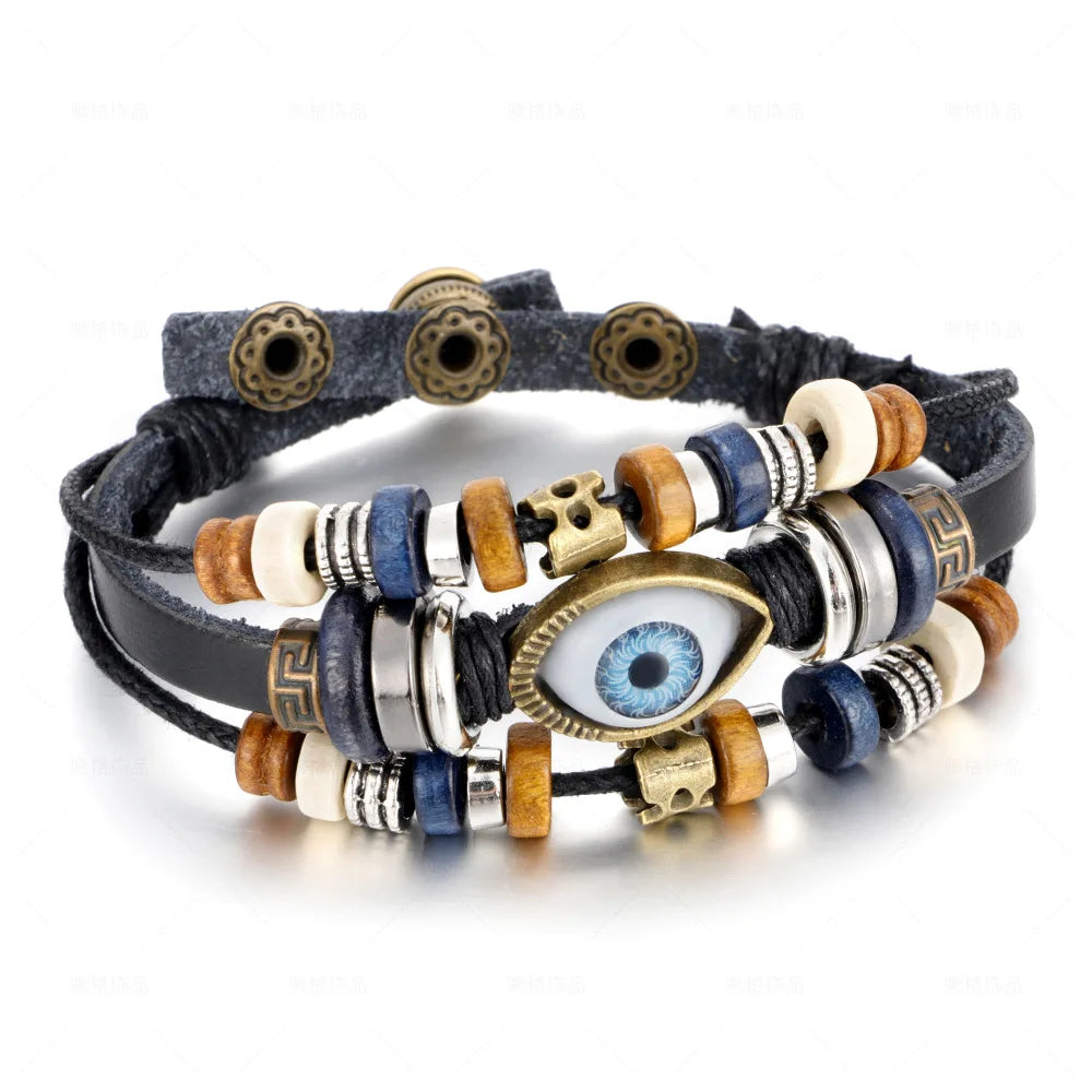 Braided Leather Bracelets for Men Women Wrap Wood Beads Cuff Bracelet Hemp Cords Ethnic Tribal Handmade Wrap Wristband Bracelets
