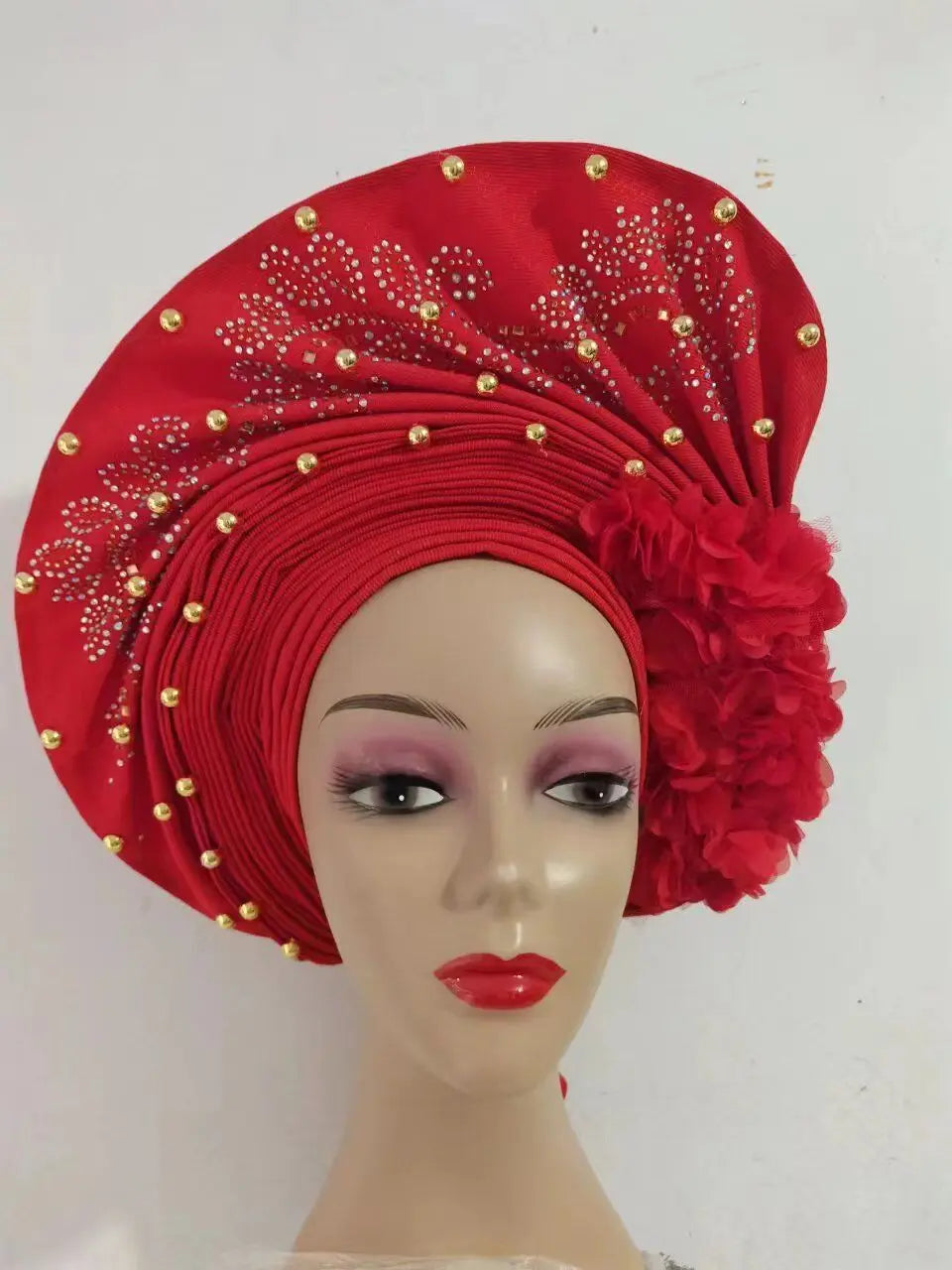 Hot Sale Nigerian Gele Headtie Aso Oke Gele Already Made Auto Gele Aso Turban Women Headwrap Nigerian Hairtie Femme Hats 1Set