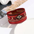 Multilayer Handwoven Leather Bracelet for Women Magnet Buckle Wide Bracelet Rice Bead Woven Devil's Eye Leather Bracelet Bangle