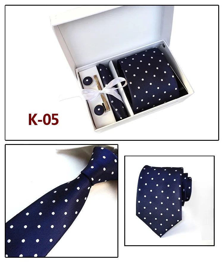 tie set for men gift box for men gravata luxury designer brand 8 cm Jacquard Necktie Pocket Square Clip cufflinks