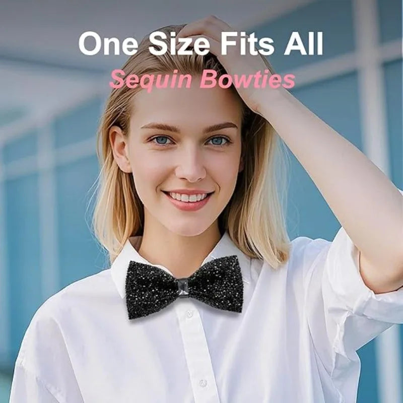Fashion Rhinestone Bow Ties for Men Women Pre Tied Sequin Diamond Bowties with Adjustable Length Party Banquet Wedding Bow Tie