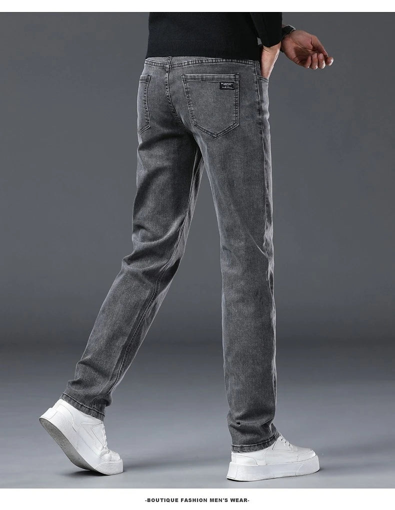 Men's New Stretch Straight Jeans Business Versatile Trendy Youth Casual Regular Long Pants for Spring Autumn Male Denim Trousers