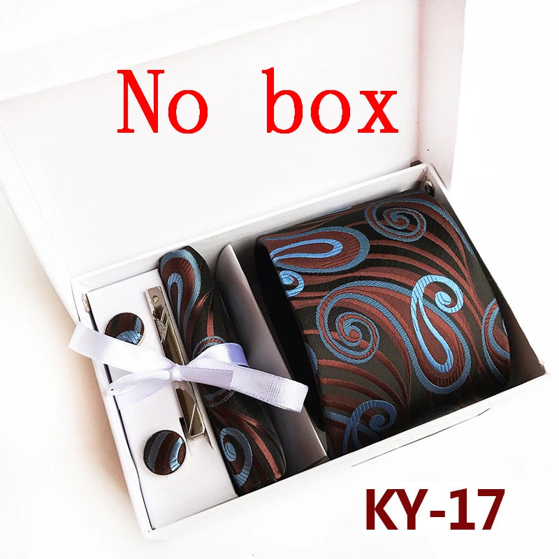 tie set for men gift box for men gravata luxury designer brand 8 cm Jacquard Necktie Pocket Square Clip cufflinks