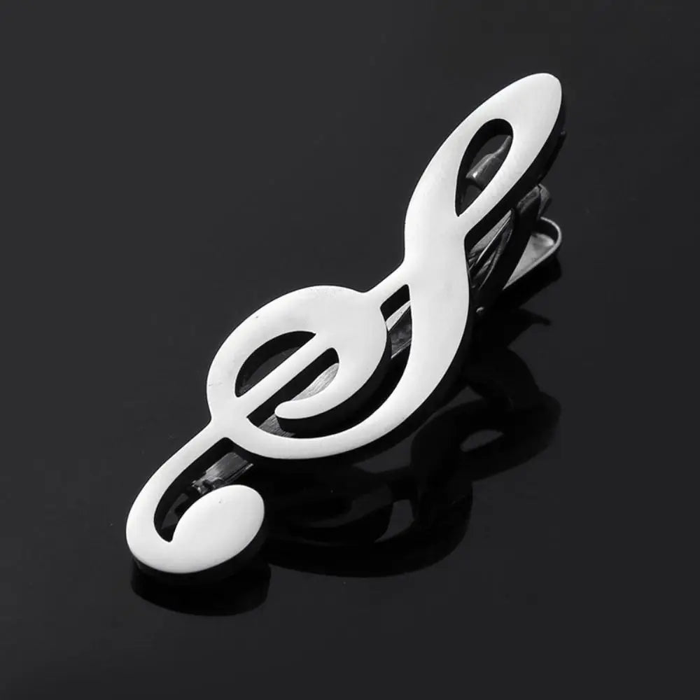 Treble Clef Guitar Tie Clip Titanium Steel Instrument Music Note Tie Pin Hip Hop Punk Piano Necktie Buckle Concert Accessories