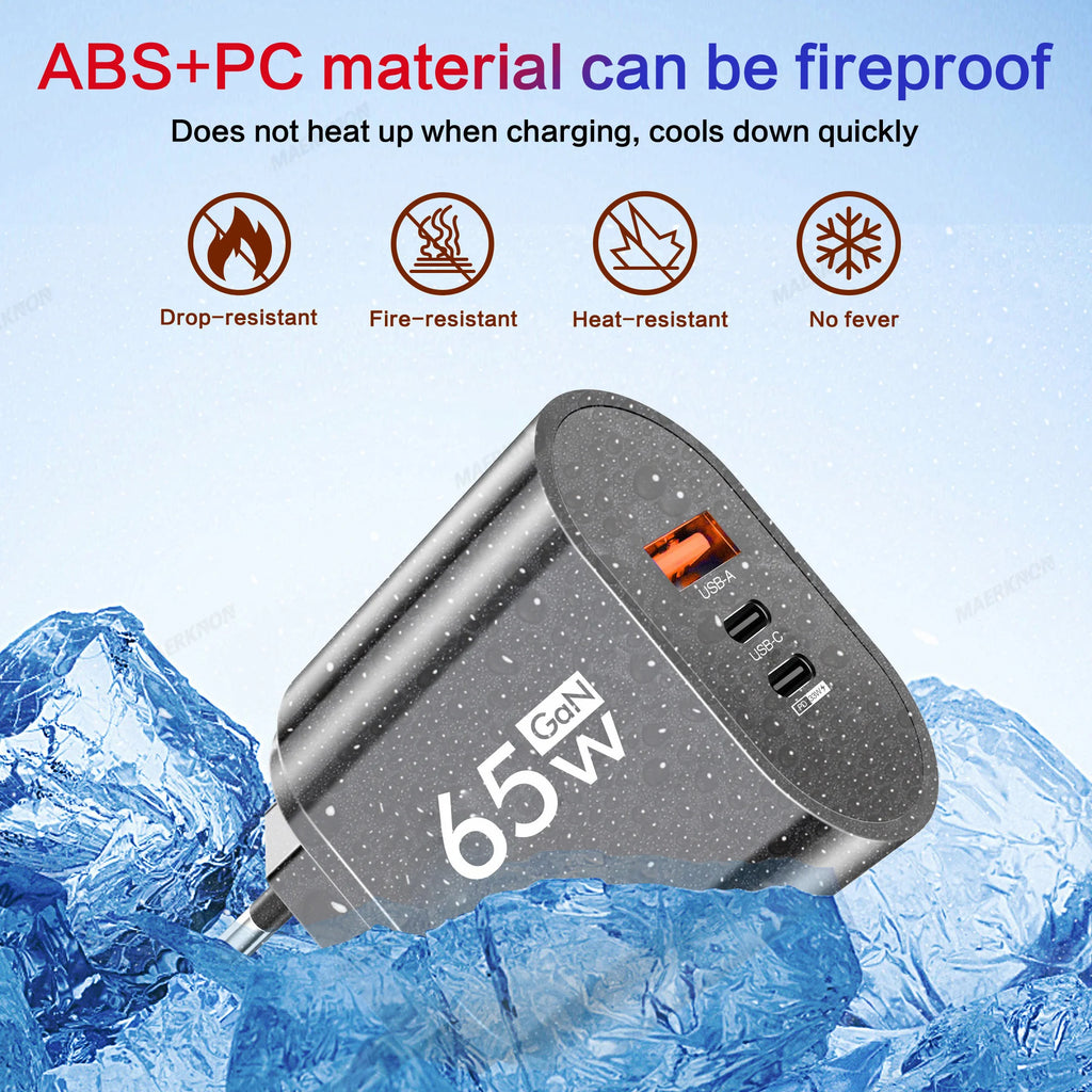 65W PD USB C Charger Quick Charge 3.0 Type C Fast Charging Adapter For iPhone 14 Pro Xiaomi Samgsung Portable Wall Phone Charger