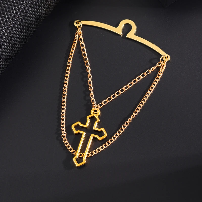 High-end Metal Cross Tassel Tie Clips for Men Business Wedding Necktie Clips Shirt Collar Pin Luxulry Jewelry Accessories
