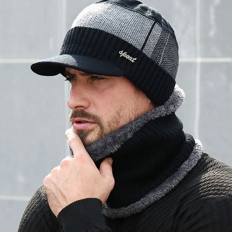 NEW style Skullies Beanies Hat Adult Women Men Winter Crochet Knited Hat Plus Velvet Warm Baseball Cap Visor High Quality