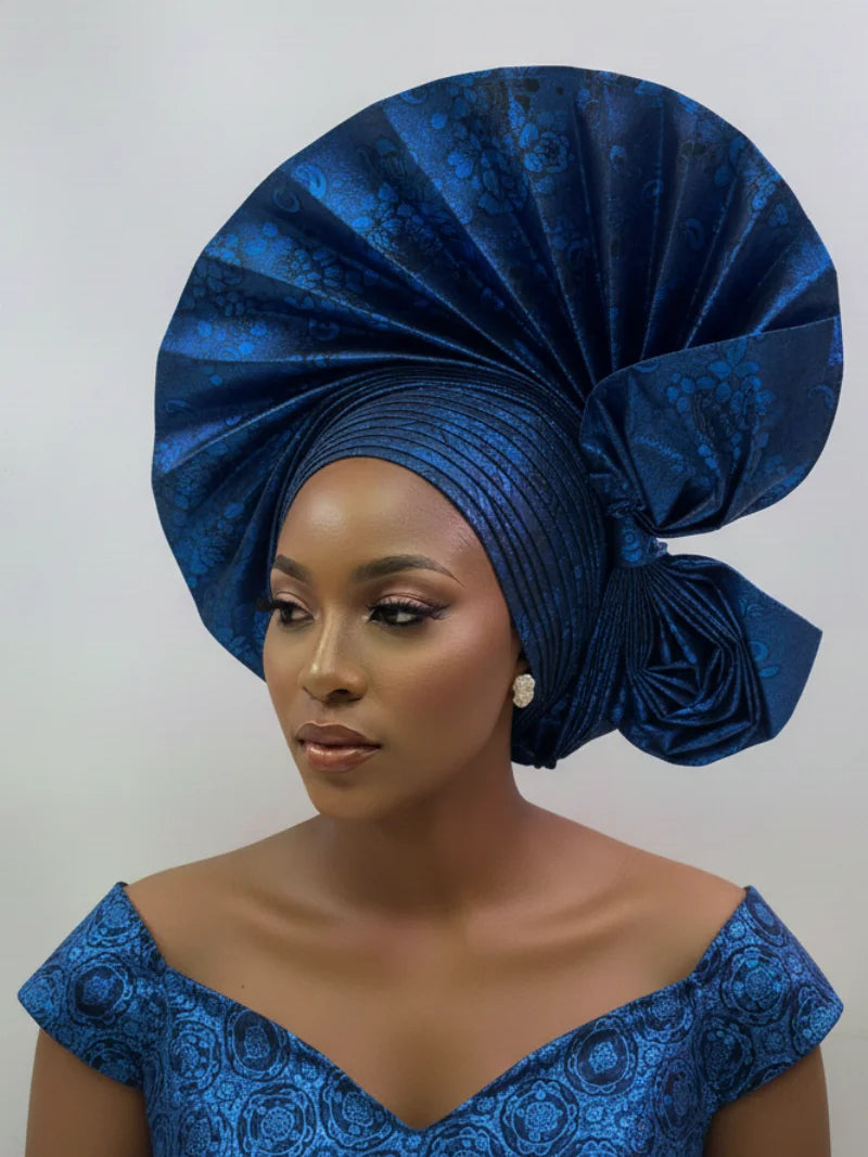 Latest Aso Oke Auto Gele Headtie Already Handmade African Cap Nigerian Wedding Gele Women Braid Turbans Ladies Head Wraps 9L0624