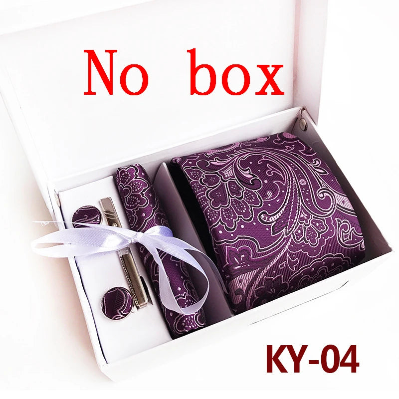 tie set for men gift box for men gravata luxury designer brand 8 cm Jacquard Necktie Pocket Square Clip cufflinks