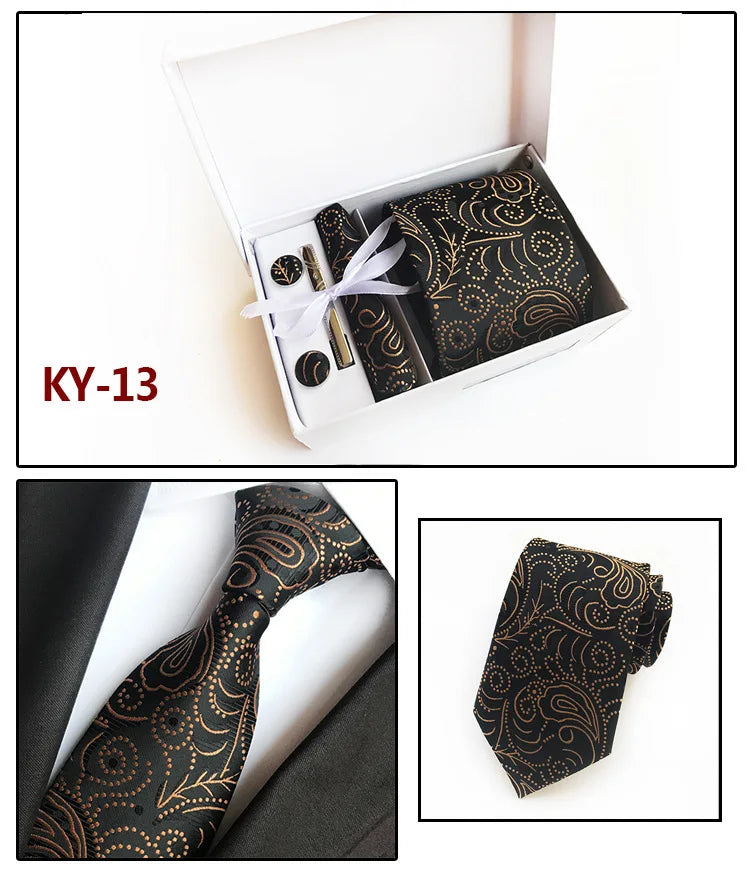tie set for men gift box for men gravata luxury designer brand 8 cm Jacquard Necktie Pocket Square Clip cufflinks