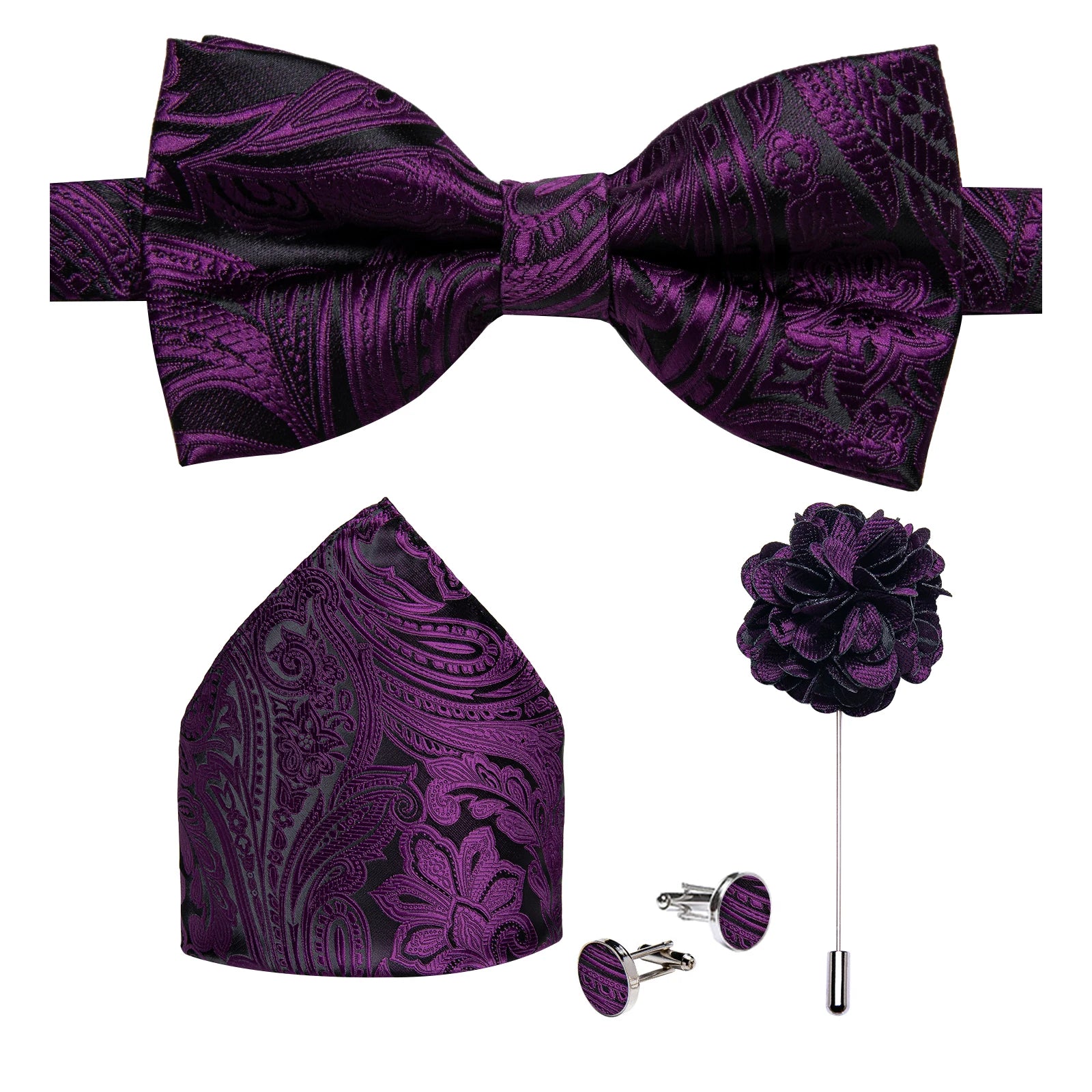 Wedding Bow Tie for Men Classic Red Pre-tied Bowtie Cufflinks Corsage Set for Party Butterfly Knot Gift Man Accessories